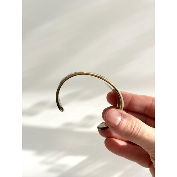 Abalone & Turquoise Hecho De Mexico Gold T Alpaca Silver Vintage Cuff Bracelet - Picture 9 of 16